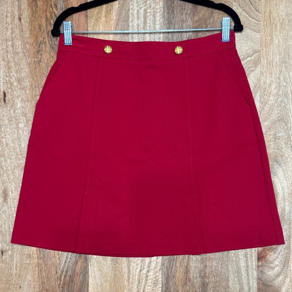 CAbi Red Mini Skirt with Gold Buttons